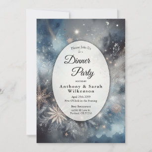 Celestial Winter Midnight Sparkle Dinner Party Invitation