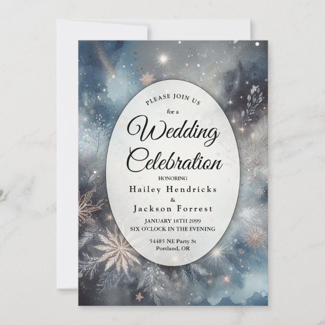 Celestial Winter Midnight Sparkle Invitation (Front)