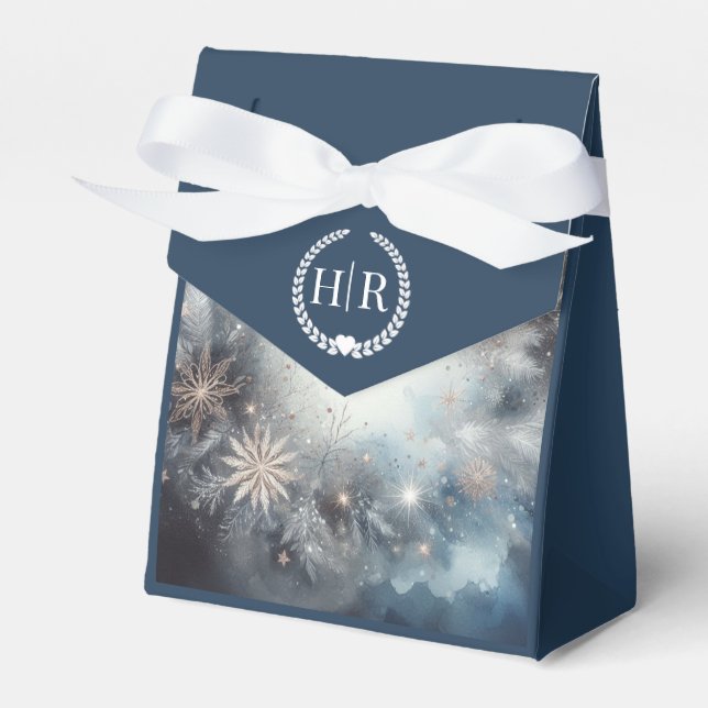 Celestial Winter Midnight Sparkle Wedding Favor Boxes (Front Side)