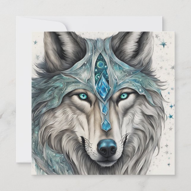 Celestial Winter Wolf - Magical Holiday Card (Front)