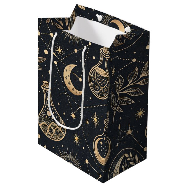 Celestial Witchcraft - Gold Moon, Potion Bottles Medium Gift Bag (Front Angled)