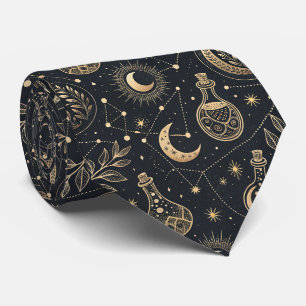 Celestial Witchcraft - Gold Moon, Potion Bottles Neck Tie