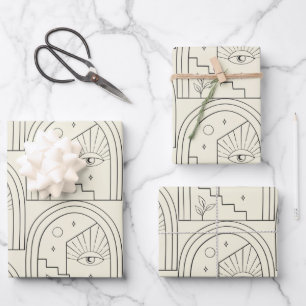 Celestial Witchy Eye Landscape Arch Line in Black Wrapping Paper Sheets