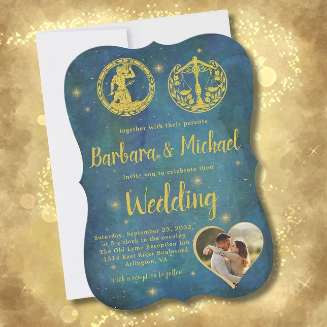 Celestial with Your Zodiac Signs Photo Wedding Invitation (Creator Uploaded)