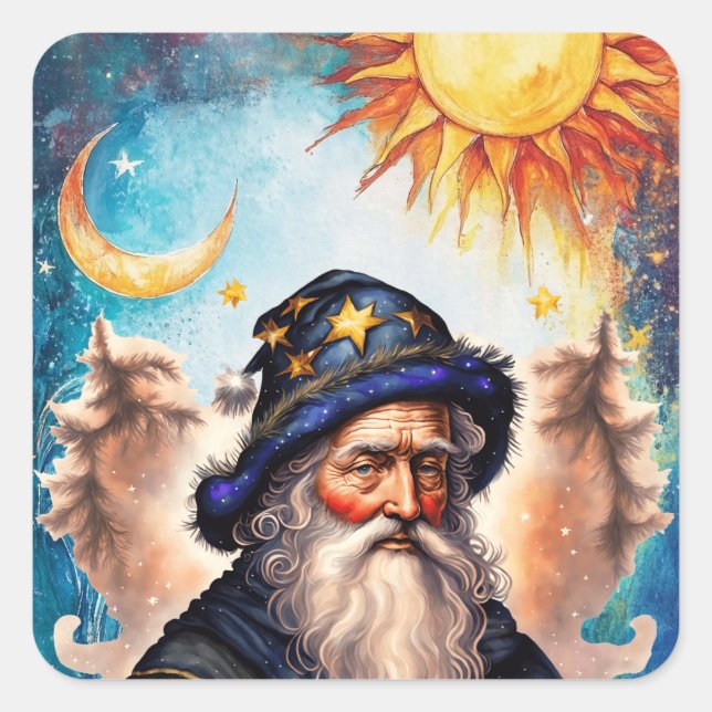 Celestial Wizard Sun and Moon Square Sticker (Front)