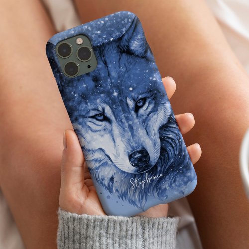 Celestial Wolf Cute Blue Girly Personalized Case_Mate iPhone 14 Case