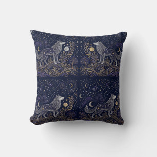 Celestial Wolf Stars Throw Pillow