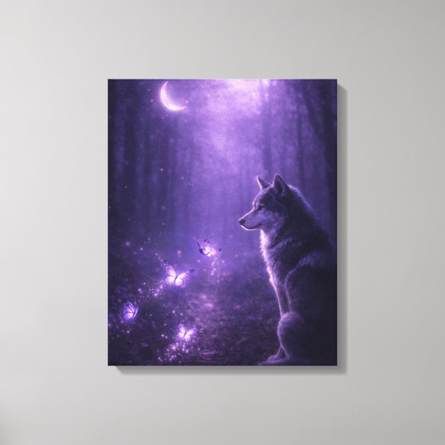 Celestial Wolf Under Purple Moon Canvas Art (Front)