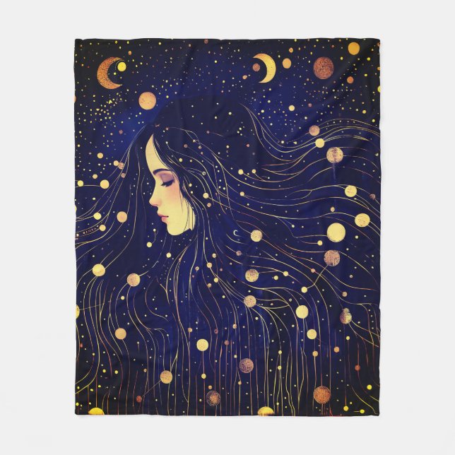 Celestial Woman Goddess Moon Stars Sky Fleece Blanket (Front)