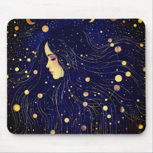 Celestial Woman Goddess Moon Stars Sky Mouse Pad