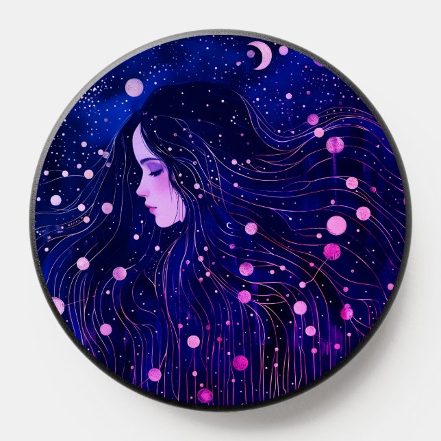 Celestial Woman Goddess Moon Stars Sky PopSocket (Popsocket)
