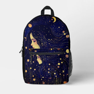 Celestial Woman Goddess Moon Stars Sky Printed Backpack