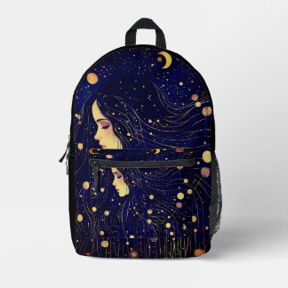Celestial Woman Goddess Moon Stars Sky Printed Backpack