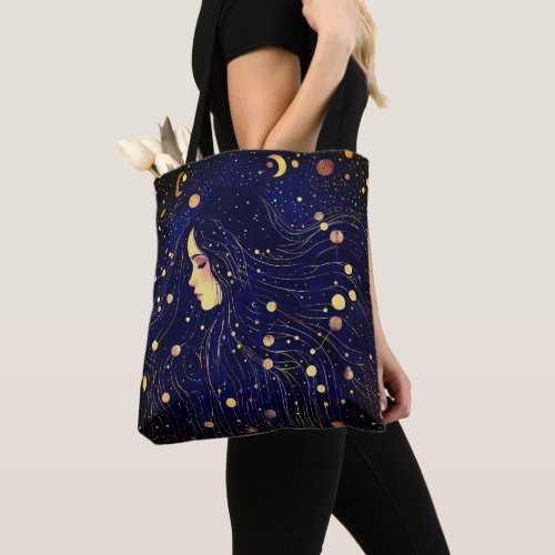 Celestial Woman Goddess Moon Stars Sky Tote Bag