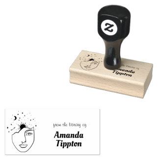 Celestial Woman Line Art Personalized Library Rubber Stamp