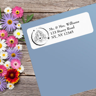 Celestial woman,moon stars,boho,elegant astronomy label