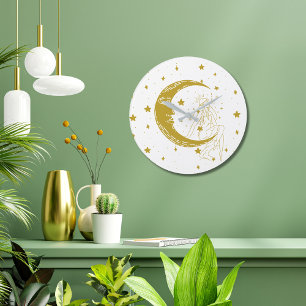 Celestial woman,moon stars,boho,elegant astronomy large clock