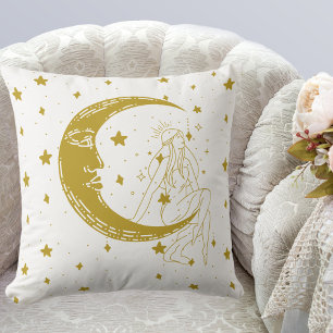 Celestial woman,moon stars,boho,elegant astronomy throw pillow