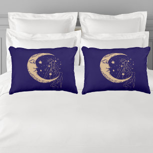 Celestial woman moon & stars,boho,elegant gold accent pillow