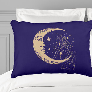 Celestial woman moon & stars,boho,elegant gold accent pillow