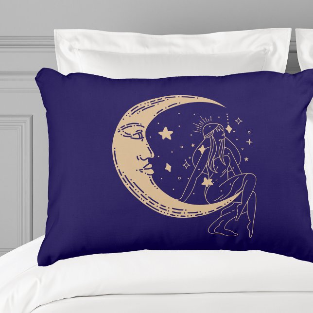 Celestial woman moon & stars,boho,elegant gold  accent pillow (Creator Uploaded)