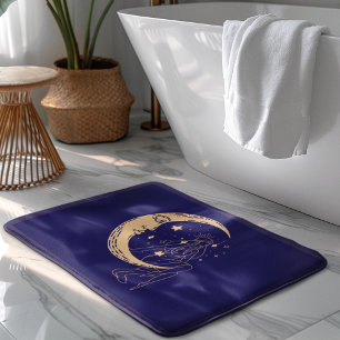 Celestial woman moon & stars,boho,elegant gold  bath mat