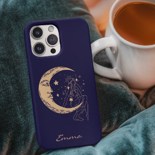 Celestial woman moon & stars,boho,elegant gold iPhone 13 case