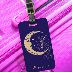 Celestial woman moon & stars,boho,elegant gold luggage tag