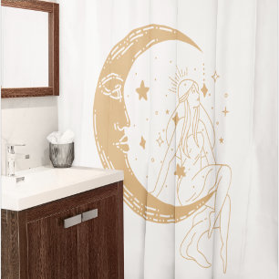 Celestial woman moon & stars,boho,elegant gold shower curtain