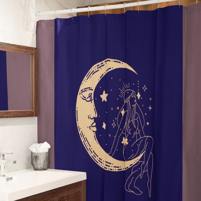 Celestial woman moon & stars,boho,elegant gold  shower curtain (Creator Uploaded)