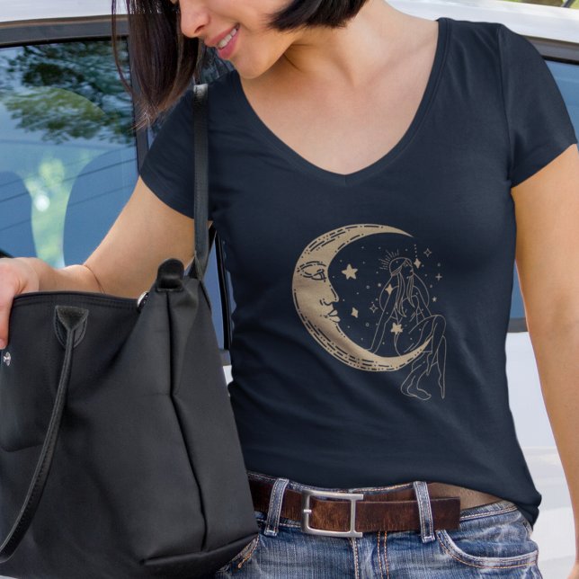 Celestial woman moon & stars,boho,elegant gold  T-Shirt (Creator Uploaded)
