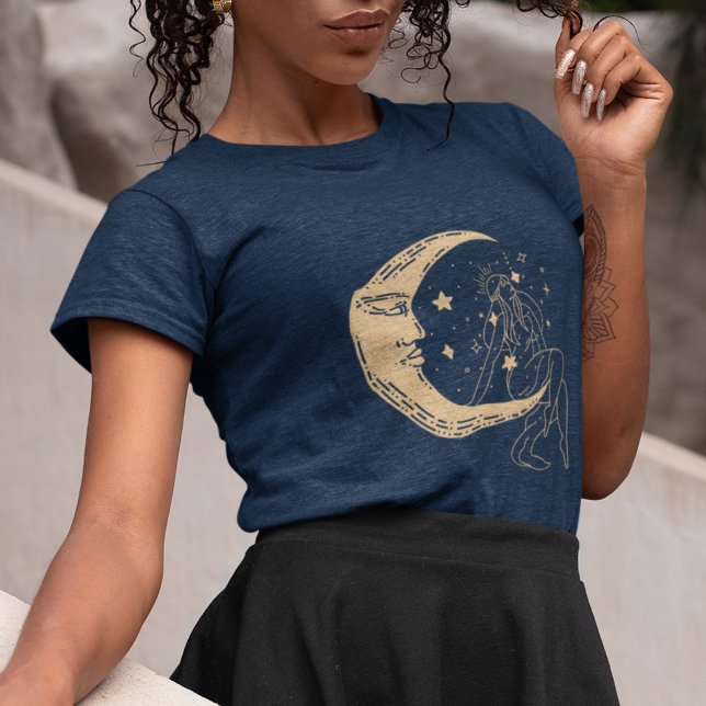 Celestial woman moon & stars,boho,elegant gold  Tri-Blend shirt (Creator Uploaded)