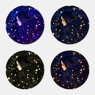 Celestial Woman Sky Goddess Moon Stars Coaster Set