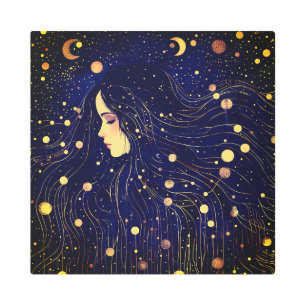 Celestial Woman Sky Goddess Moon Stars Metal Print