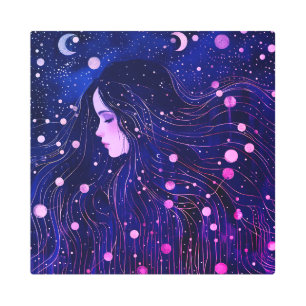 Celestial Woman Sky Goddess Moon Stars Metal Print