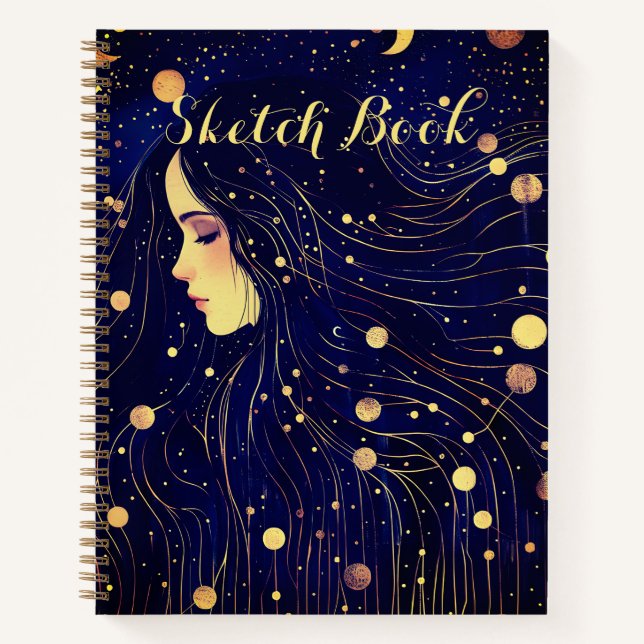 Celestial Woman Sky Goddess Moon Stars Sketch Book (Front)