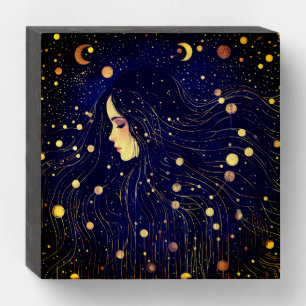 Celestial Woman Sky Goddess Moon Stars Wooden Box Sign