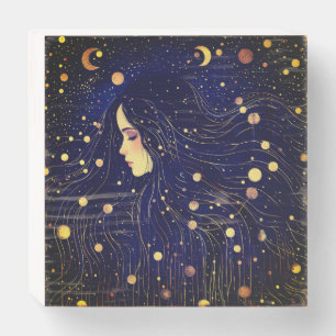 Celestial Woman Sky Goddess Moon Stars Wooden Box Sign