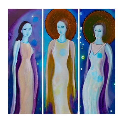 Celestial Women Abstract Artwork Triptych