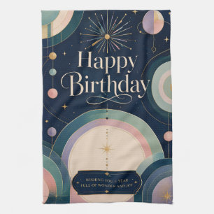 Celestial Wonder Birthday Greeting Kitchen Towel