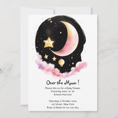 Celestial Wonder Watercolor Girl Baby Shower Invitation