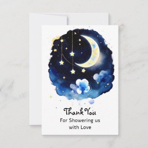 Celestial Wonders Moon and Stars Boy Baby Shower Thank You Card