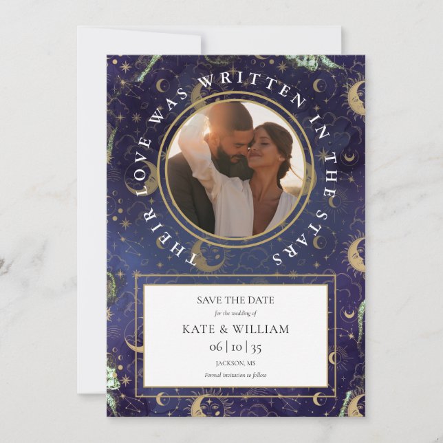 Celestial Written In The Stars Photo Wedding Save The Date (Front)