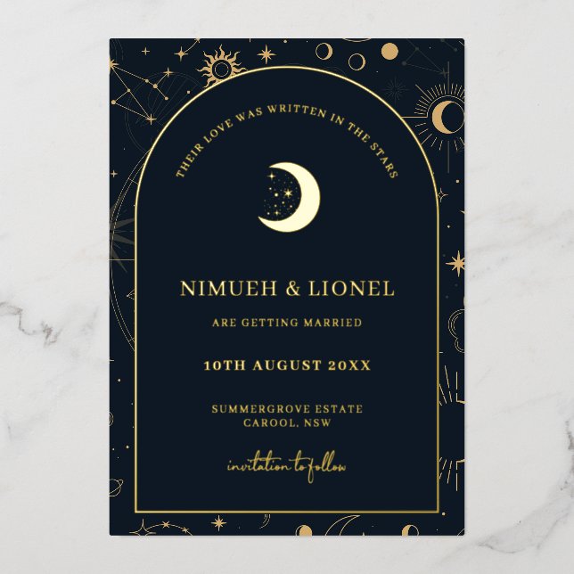 Celestial Written in the stars Save the Date  Foil Invitation (Front)