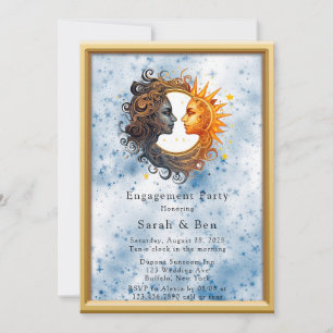 Celestial Yellow Blue Sun Moon Engagement Party Invitation