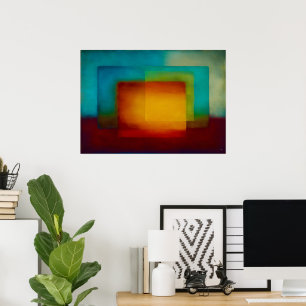 Celestial Zen Golden Confluence Color Field Abstra Poster
