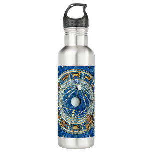Celestial Zodiac Blue & Gold Astrology Signs Wheel Stainless Steel Water Bottle