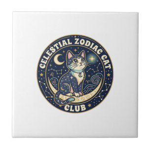 Celestial Zodiac Cat Cute Cat T-Shirt Design - Cel Ceramic Tile