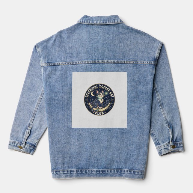 Celestial Zodiac Cat Cute Cat T-Shirt Design - Cel Denim Jacket (Back)