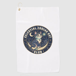 Celestial Zodiac Cat Cute Cat T-Shirt Design - Cel Golf Towel